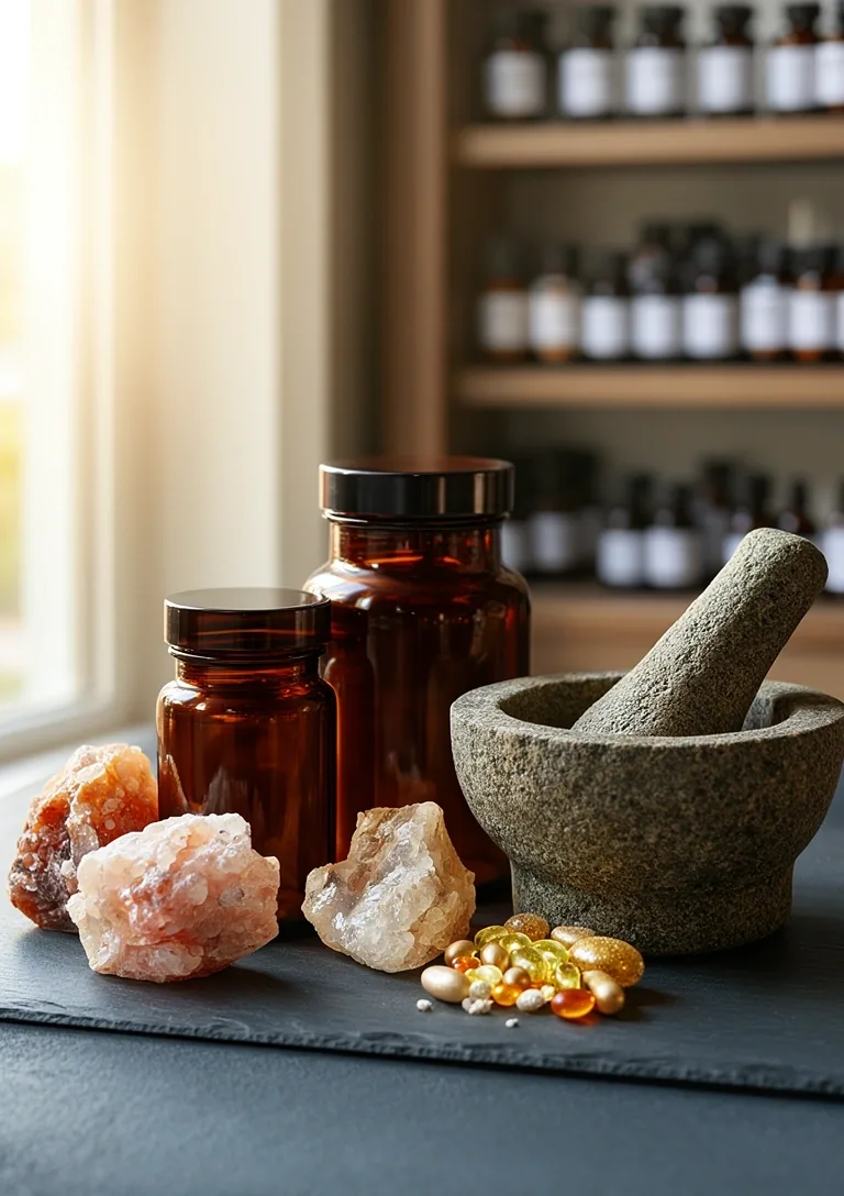 Natural minerals and apothecary jars